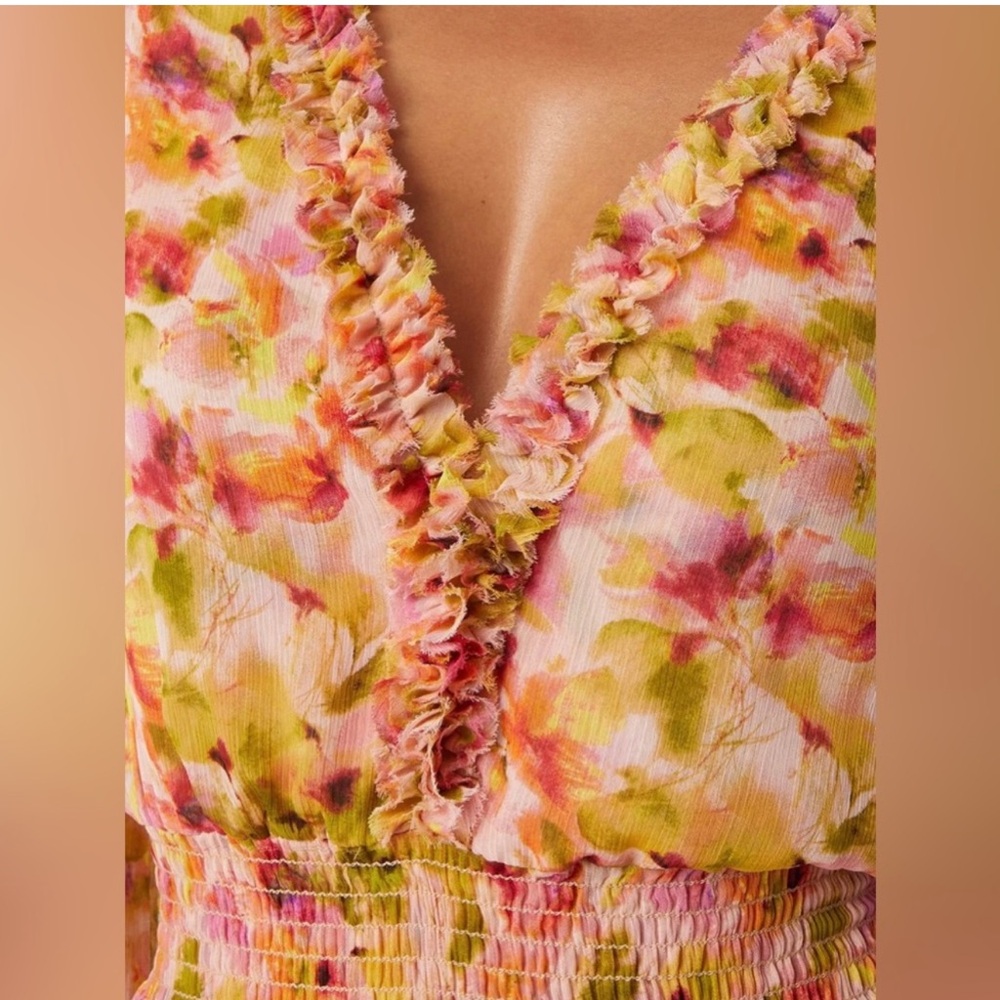 MISA Los Angeles Nora Dress XS NWT | Garden Floral Tiered Ruffle Midi - Picture 3 of 7